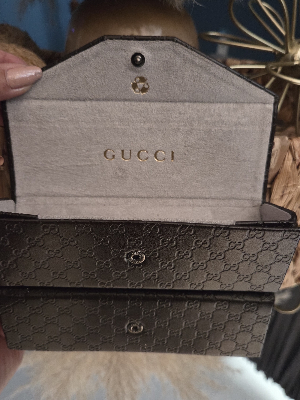 Gucci Brown Micro GG Embossed Eyeglass Sunglasses Case Snap Closure - Picture 5 of 12